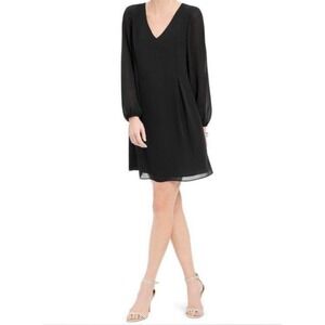 INC International‎ Concepts Black V Neck Long Sleeve Shift Dress
